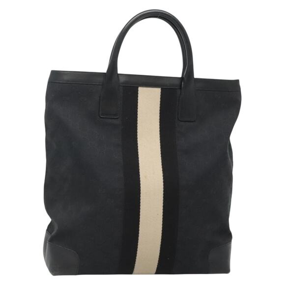 GUCCI GG Canvas Sherry Line Tote Bag Black Silver 002 002 - Picture 1 of 16